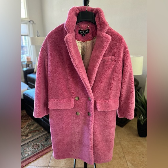 J.Crew Sherpa Blend Relaxed Coat - Dusty Bloom Pink - Petite XSmall - Picture 1 of 3